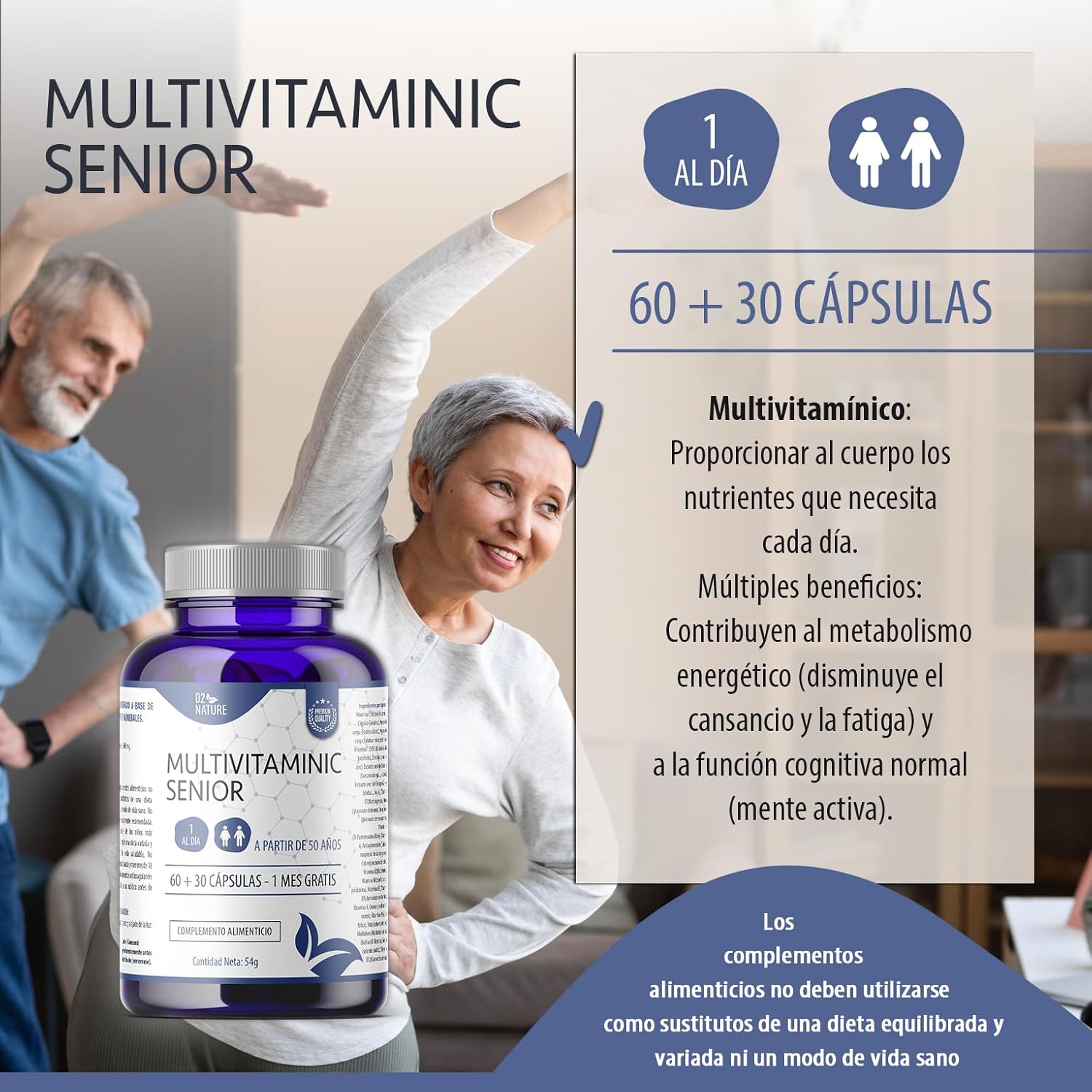 MULTIVITAMÍNICO SENIOR - MAYORES DE 50 AÑOS - VITAMINAS C D3 E B12 - CÚRCUMA - GINKGO BILOBA - Imagen 4