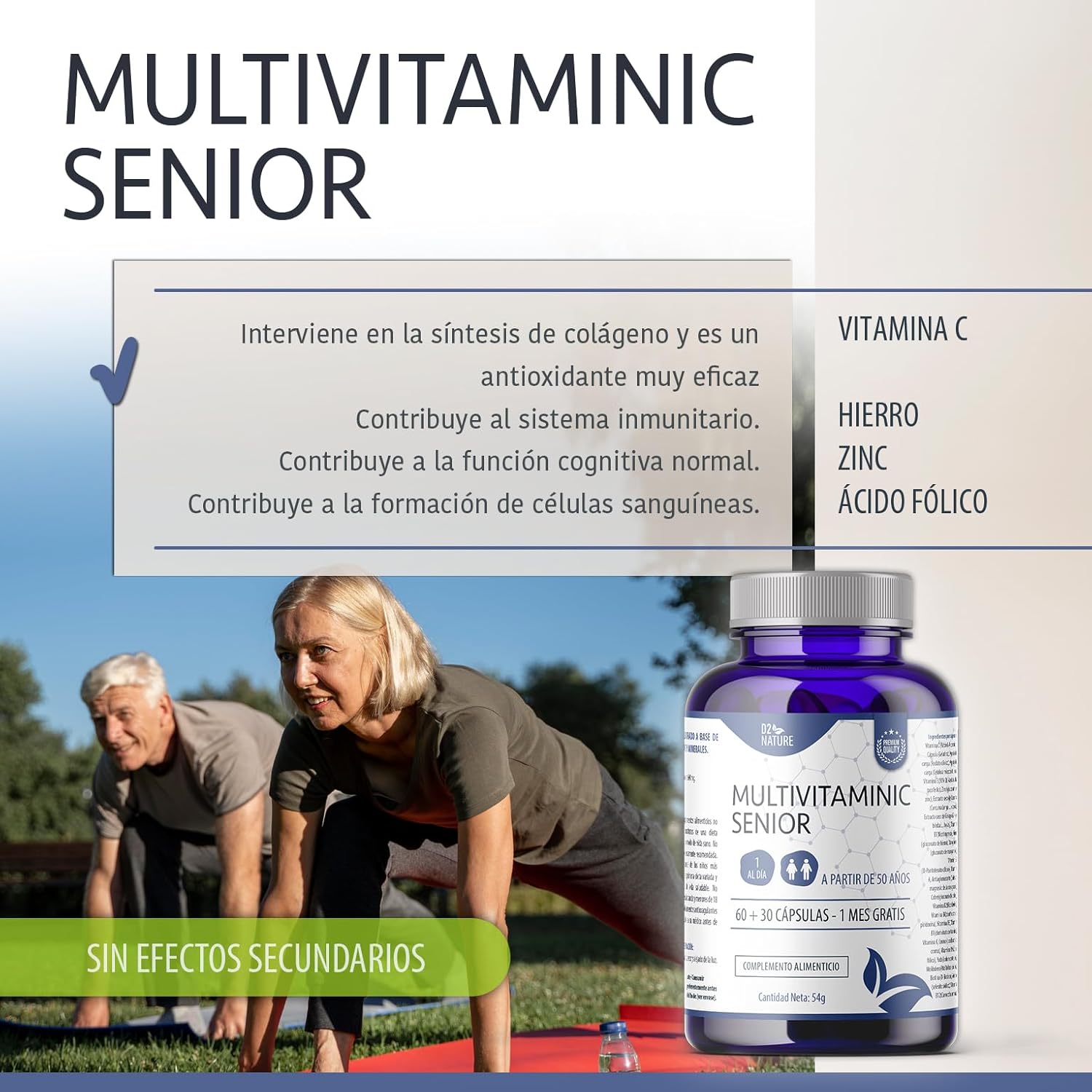 MULTIVITAMÍNICO SENIOR - MAYORES DE 50 AÑOS - VITAMINAS C D3 E B12 - CÚRCUMA - GINKGO BILOBA - Imagen 3
