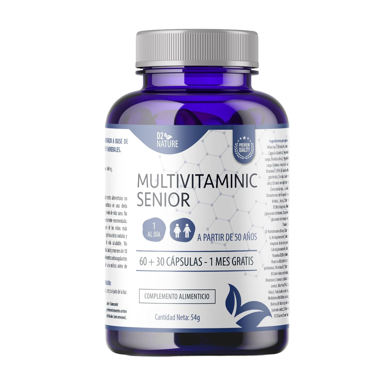 MULTIVITAMÍNICO SENIOR - MAYORES DE 50 AÑOS - VITAMINAS C D3 E B12 - CÚRCUMA - GINKGO BILOBA